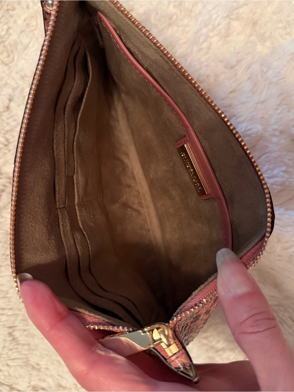 Michael Kors Rose Pink Snake-Print Zip Pouch with Gold Logo - Picture 3 of 5